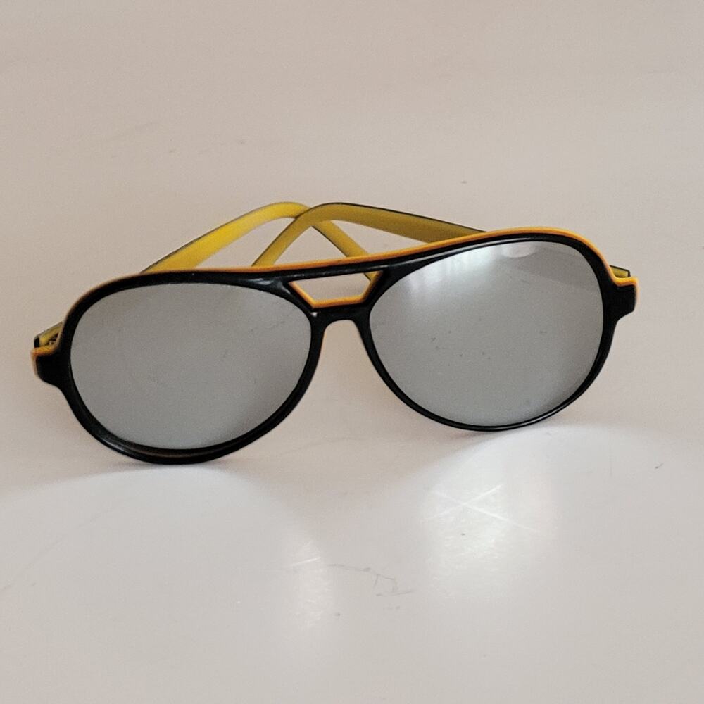 Vintage SKI OPTIKS Aviator Sunglasses Black Yellow Unisex Mirrored France Made